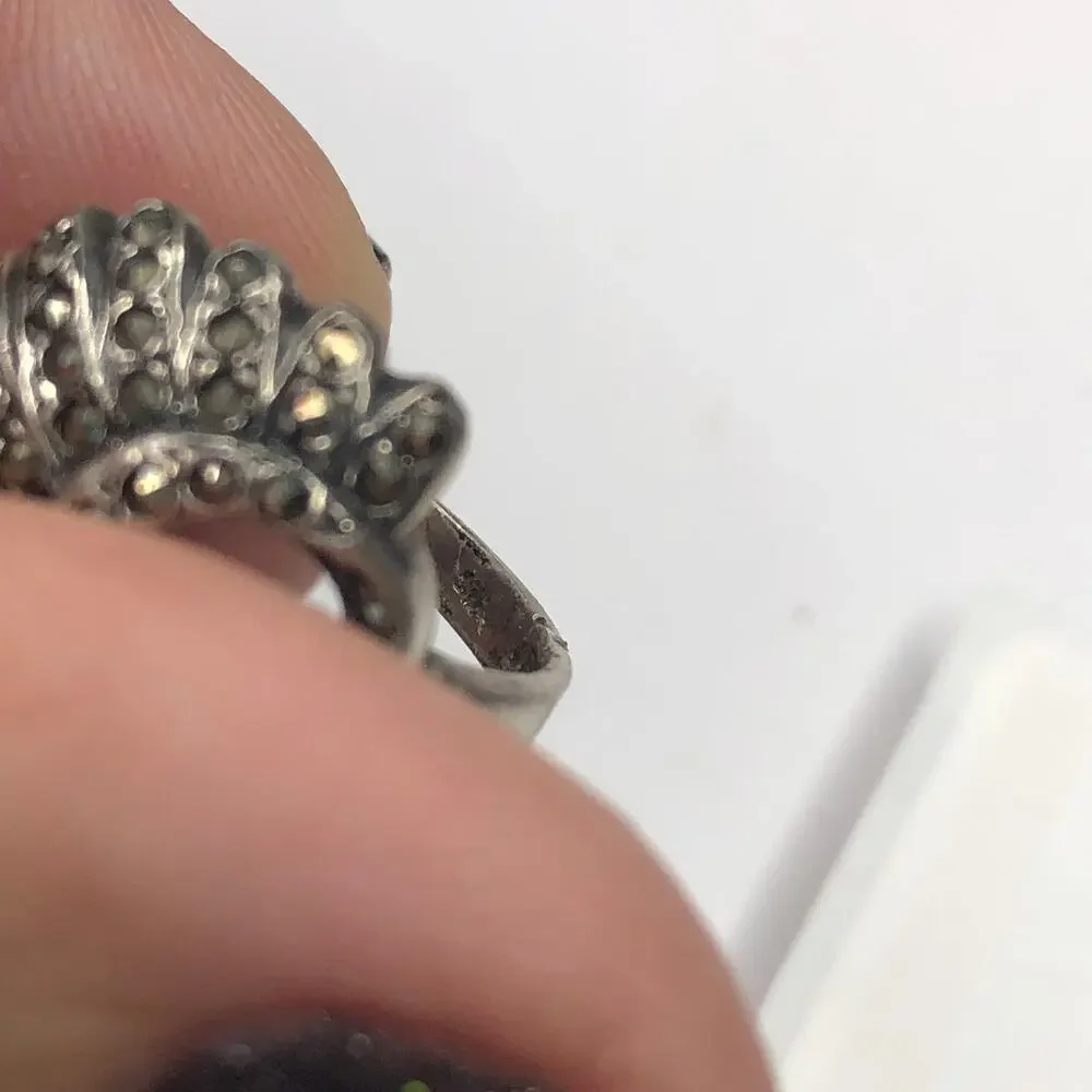 Ring Vintage Fashion Jewelry Art Deco Marcasite Sterling Silver Fan Knot Size 6
